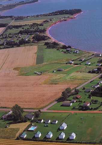 Aerial view of cottages